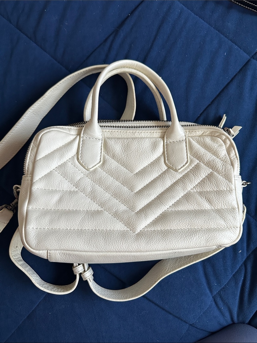 White Quilted Leather Satchel Bag - Women's Crossbody